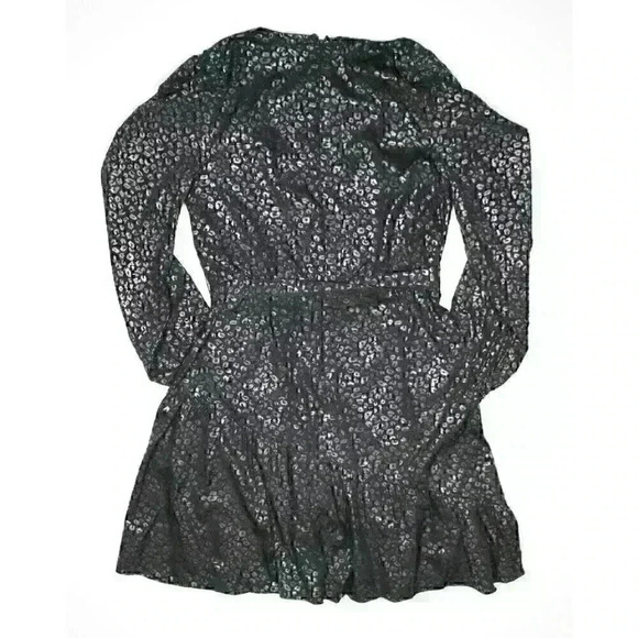 NEW! DKNY Women's 6 Long Sleeve V-Neck Ruffle Printed Fit & Flare Dress NWT $134 - Picture 2 of 3